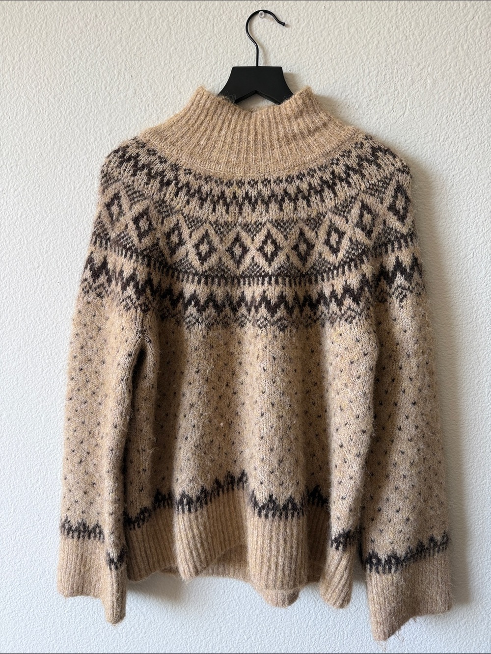 GAP Beige Brown Fair Isle Nordic Turtleneck Sweater Oversized